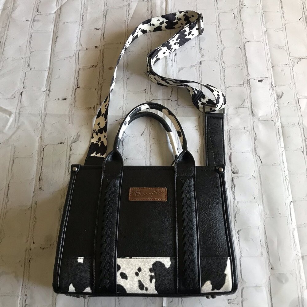 Wrangler Ladies Cow Print Mini Black Crossbody Tote Bag WG102S-8120BK - Picture 8 of 8